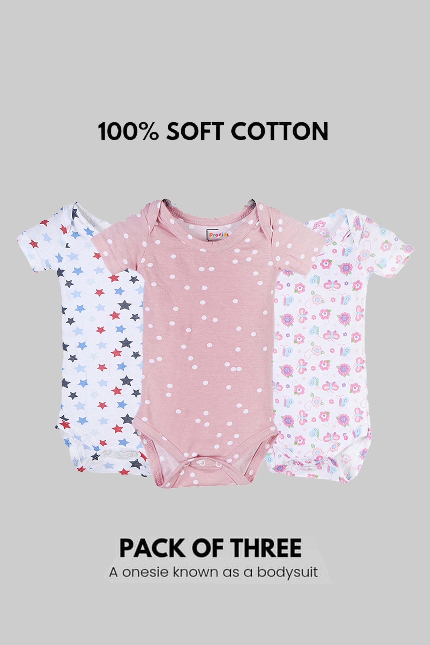 100% SOFT COTTON UNISEX ONESIE (PACK OF 3)