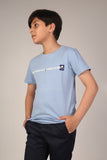 BOY'S T-SHIRT / BLEACHED AQUA COLOR BLOCK TYPOGRAPHY