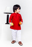 KIDS SHALWAR KAMEEZ RED WITH POCKET EMB