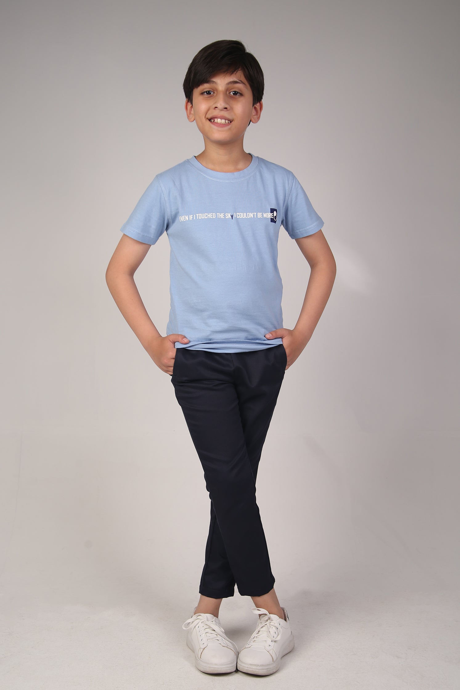 BOY'S T-SHIRT BLEACHED AQUA COLOR BLOCK TYPOGRAPHY