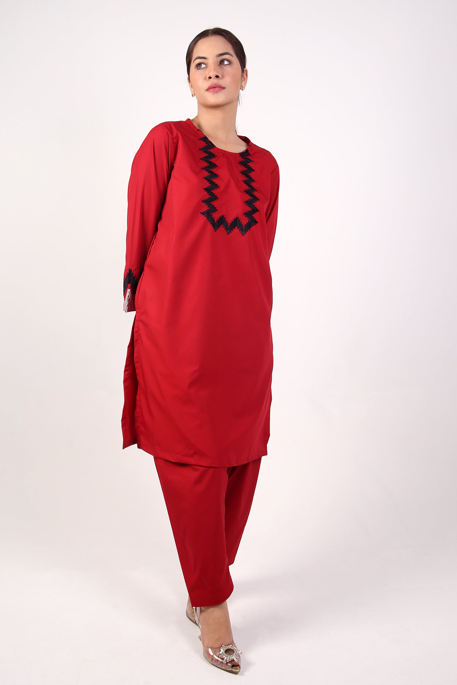 Maroon Embroided Shirt With Trouser