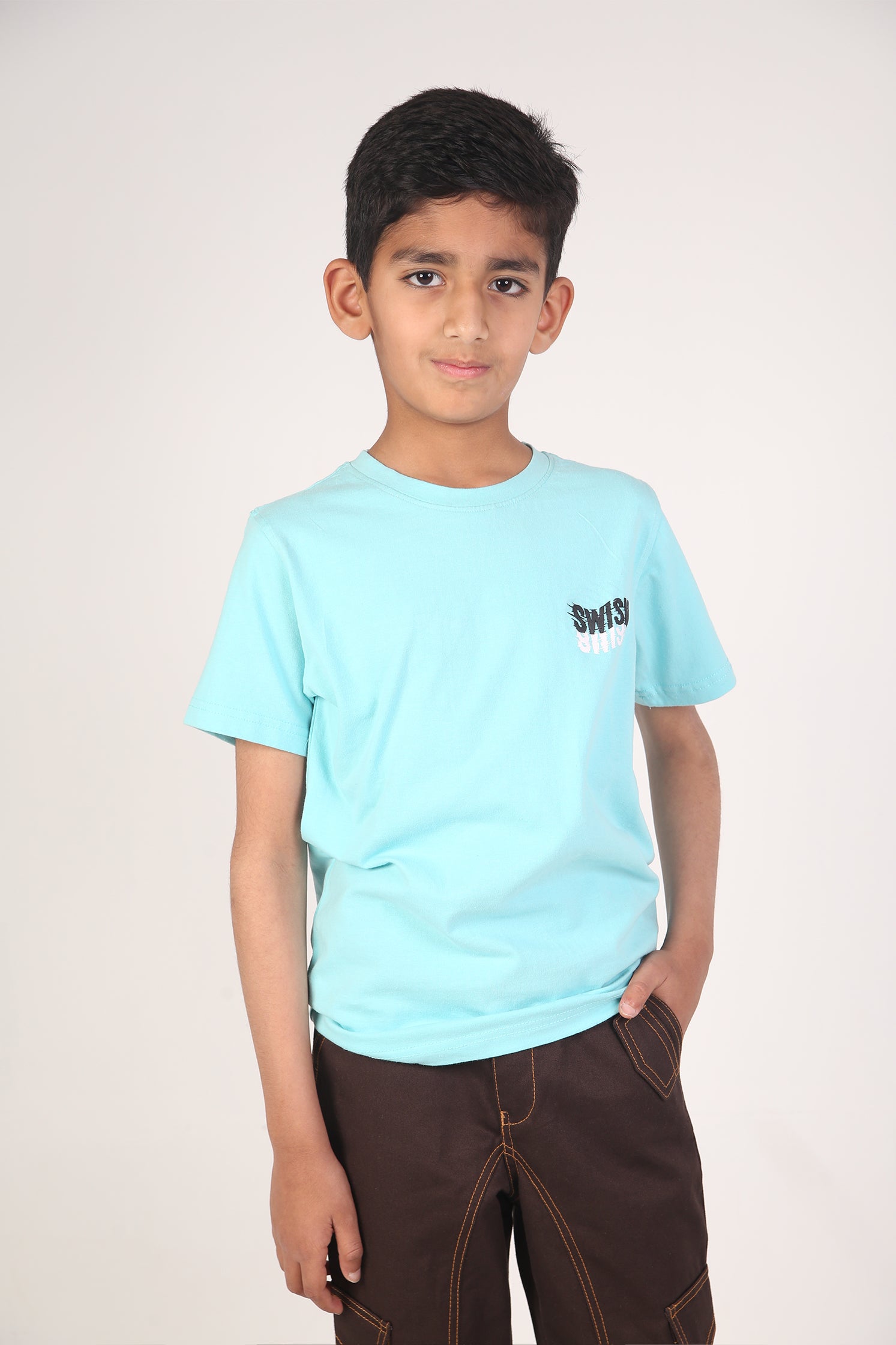 BOY'S T-SHIRT ISLAND BLUE WITH WAVE TYPOGRAPHY PRINTING