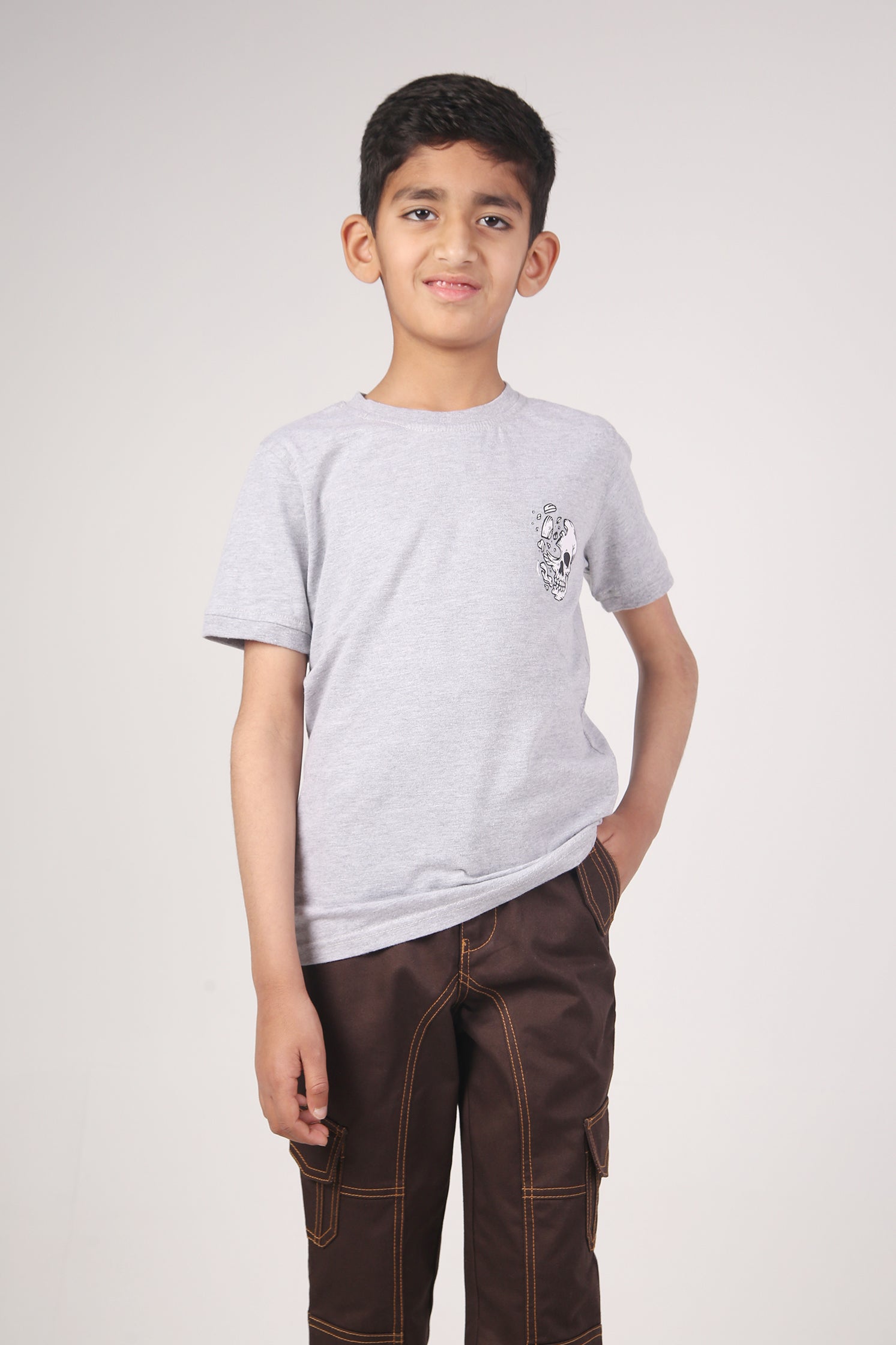BOY'S T-SHIRT FUNKY WHITE WITH "SKULL" PRINTING