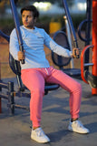 MENS TROUSER PINK WITH  SPACE OUT EMB