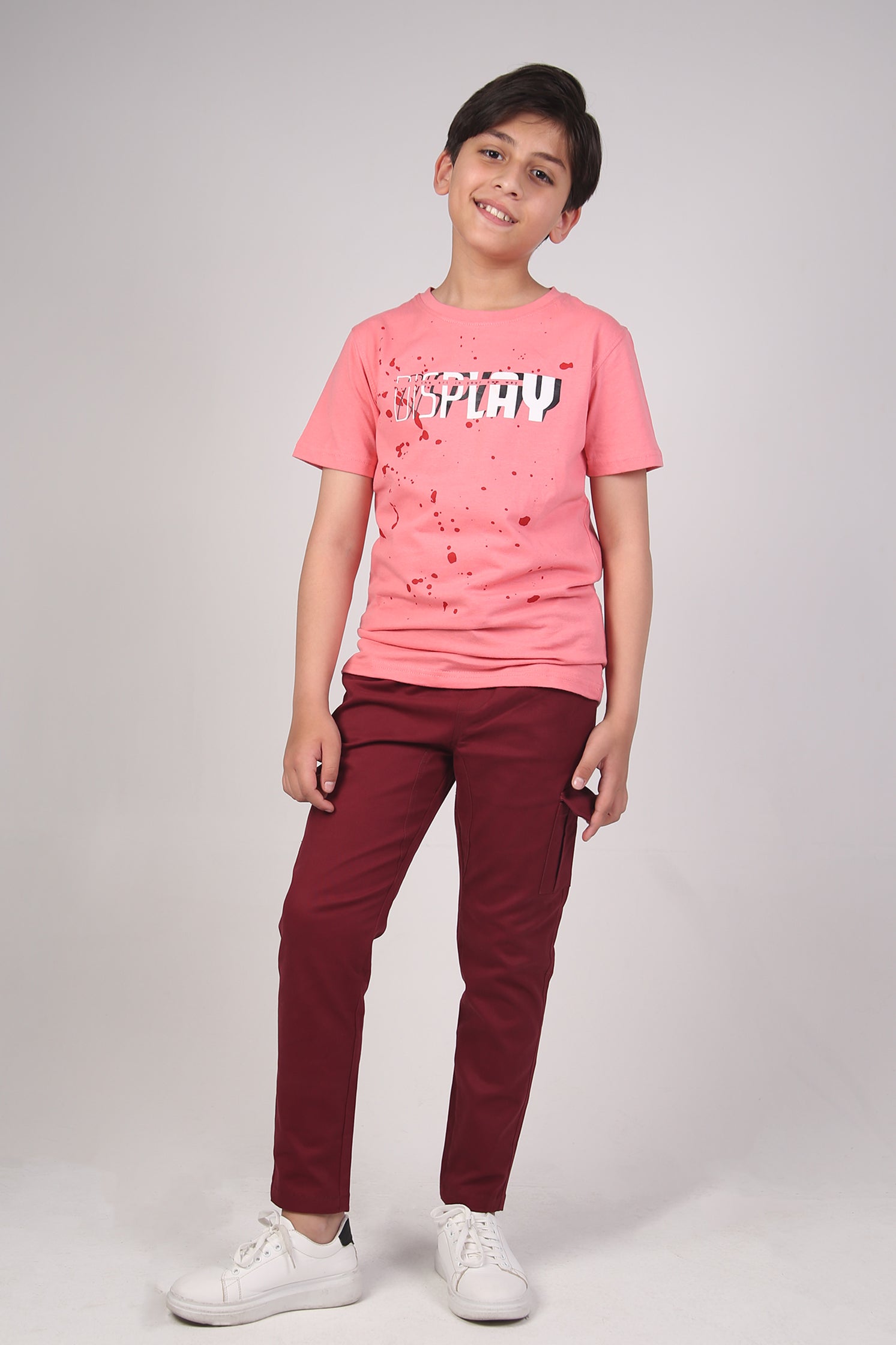 BOY'S T-SHIRT PEACH PEARL WITH SPLASH GRAPHIC PRINTING