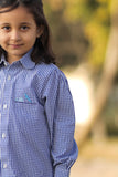 BLOUSE BLUE CHECK F/S FOR GIRLS