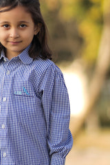BLOUSE BLUE CHECK F/S FOR GIRLS