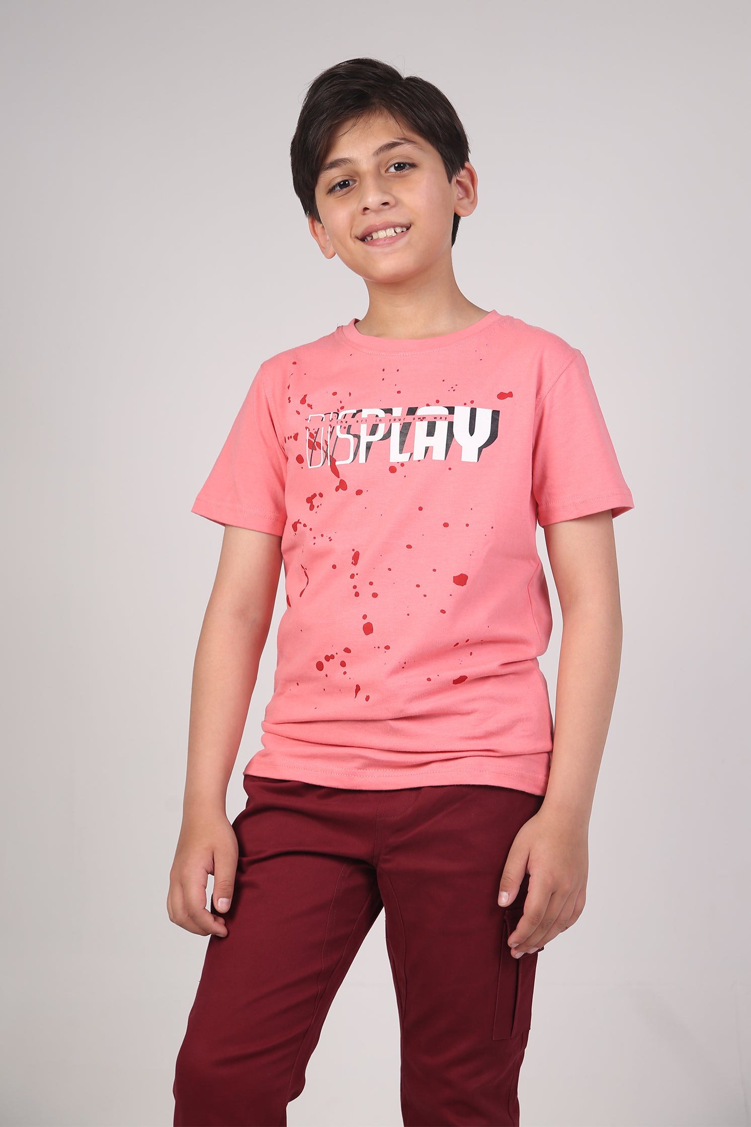 BOY'S T-SHIRT PEACH PEARL WITH SPLASH GRAPHIC PRINTING