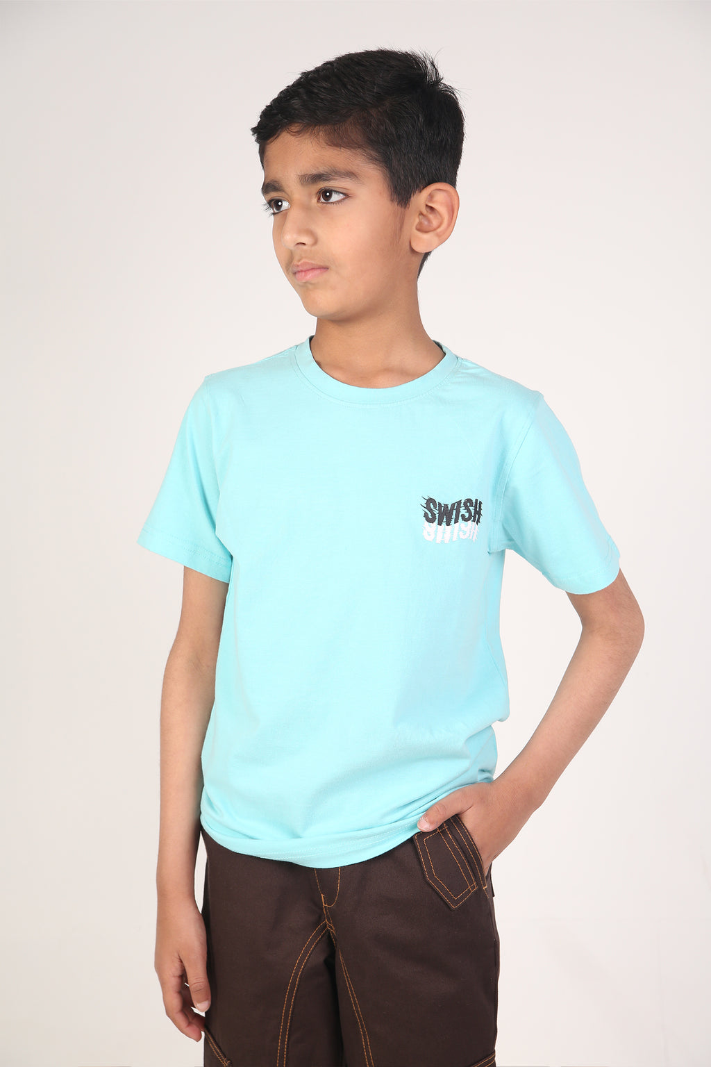 BOY'S T-SHIRT ISLAND BLUE WITH WAVE TYPOGRAPHY PRINTING