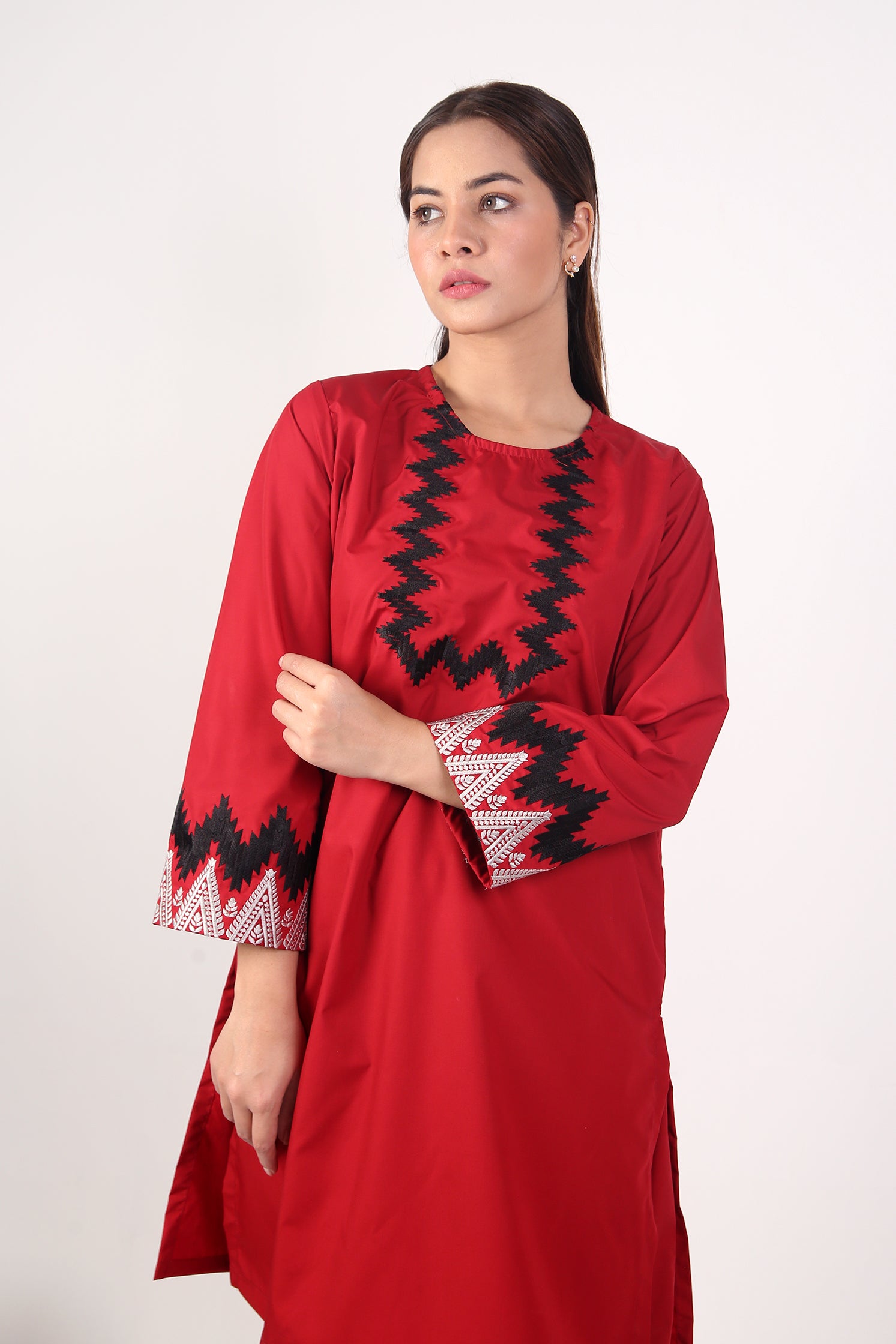 Maroon Embroided Shirt With Trouser