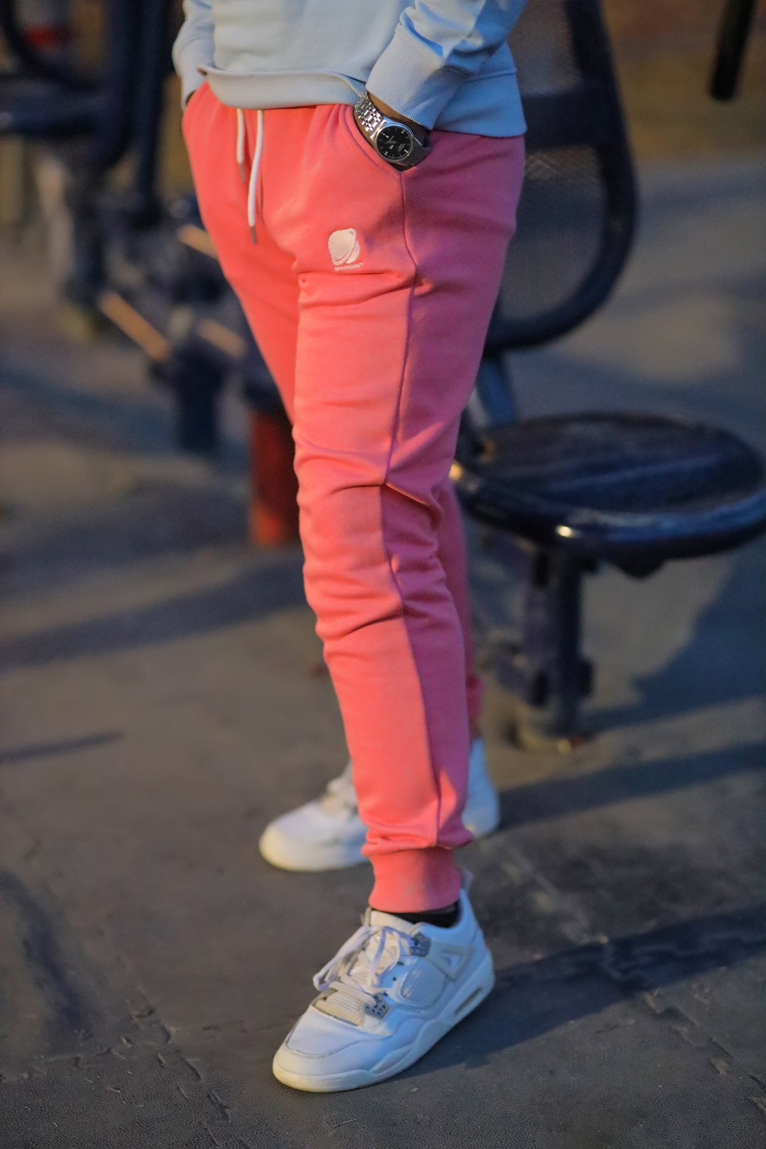 MENS TROUSER PINK WITH  SPACE OUT EMB