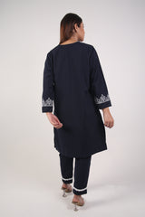Navy Blue Embroided Shirt With Trouser