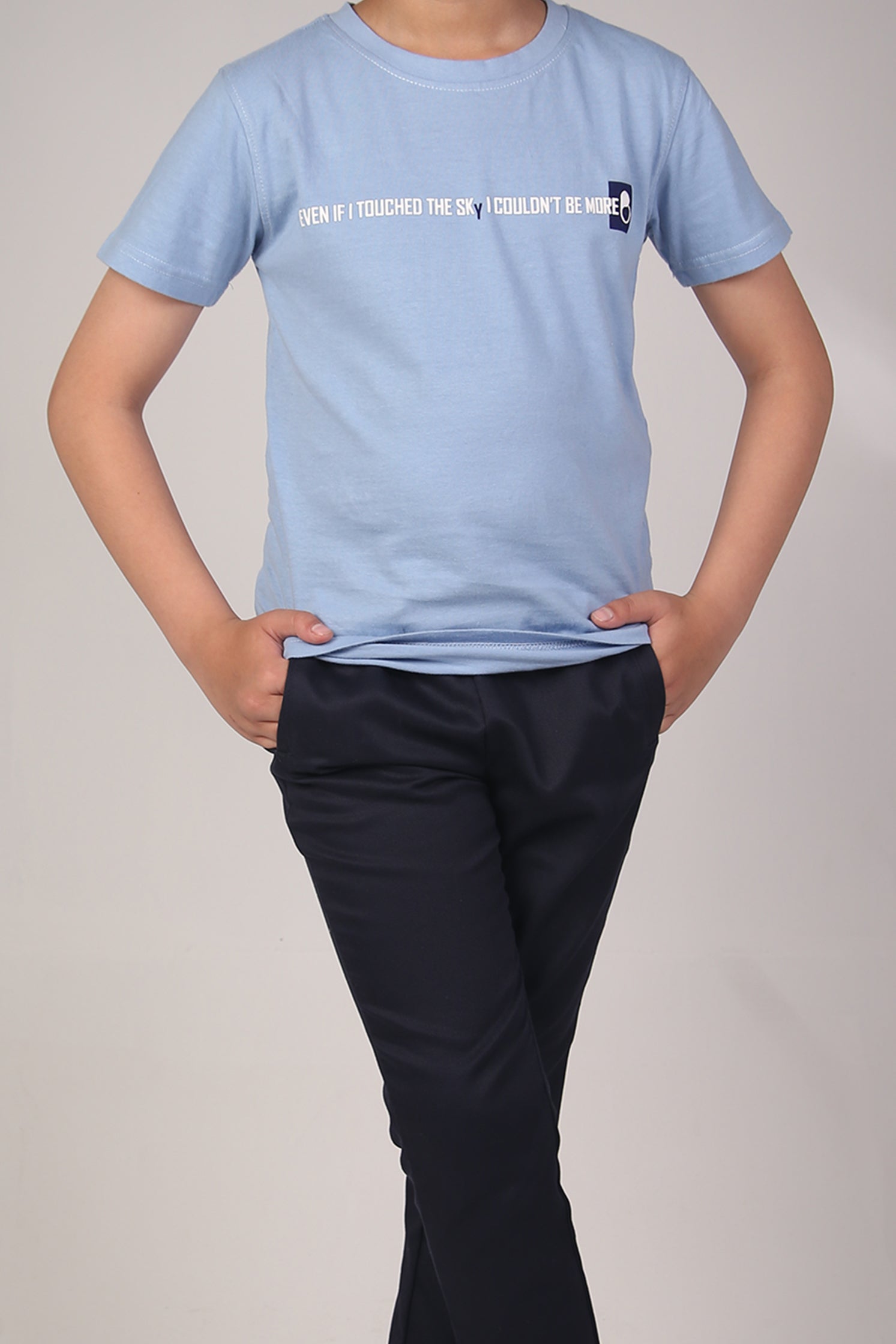 BOY'S T-SHIRT BLEACHED AQUA COLOR BLOCK TYPOGRAPHY