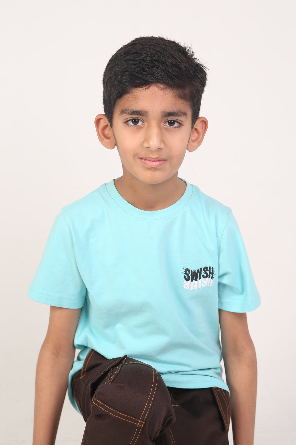 BOY'S T-SHIRT ISLAND BLUE WITH WAVE TYPOGRAPHY PRINTING