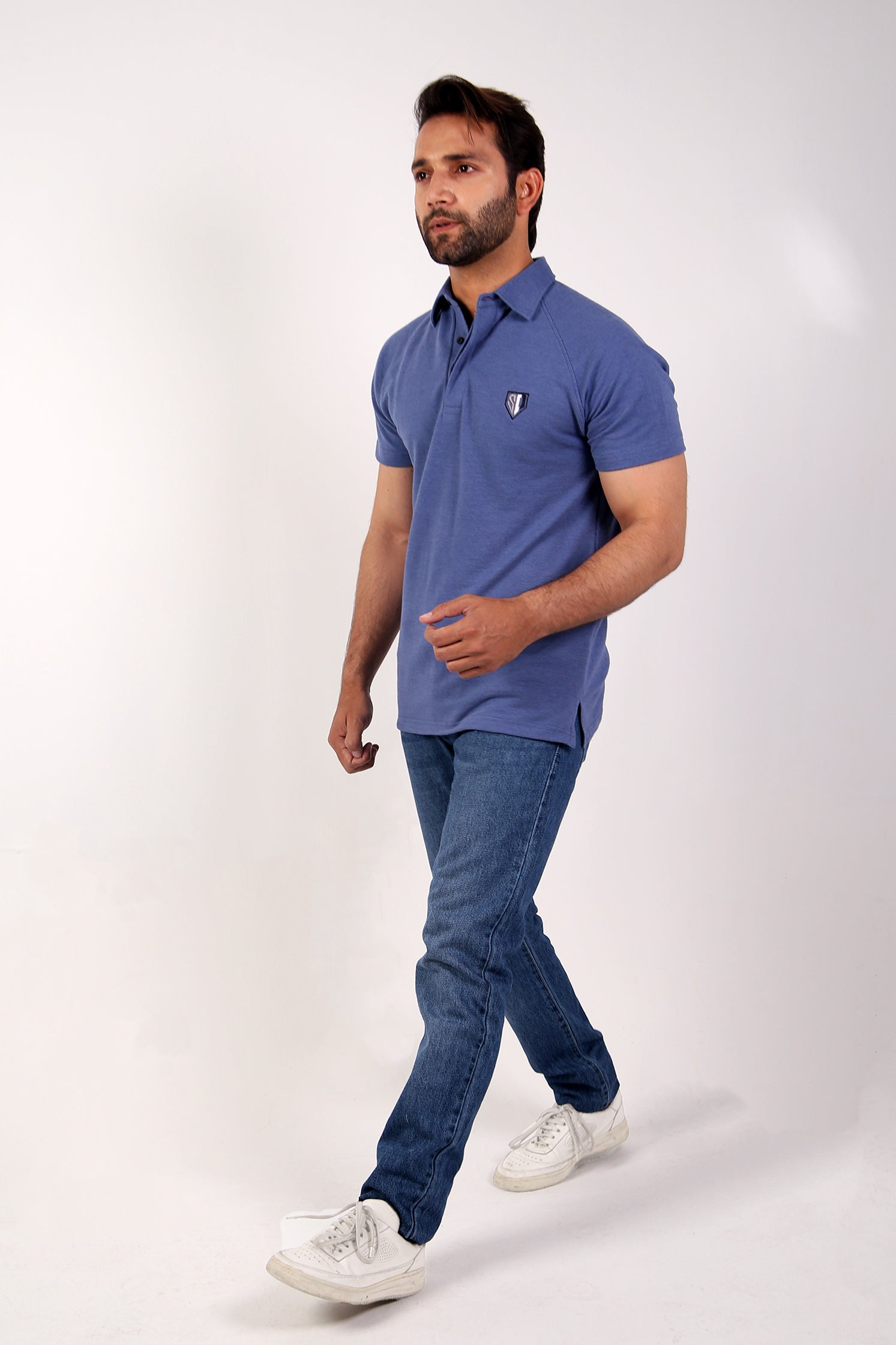 MENS POLO TEAL BLUE FRONT EMB
