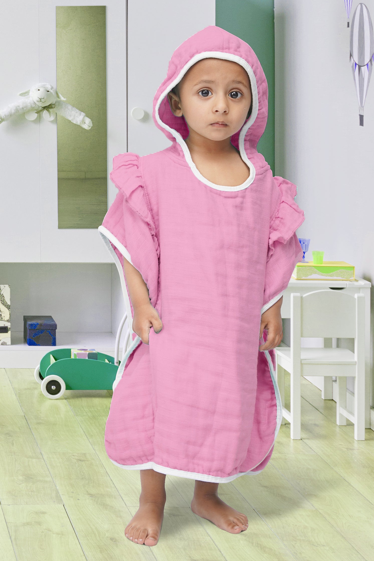 KID'S HOOD TOWEL FRILL STYLE PINK