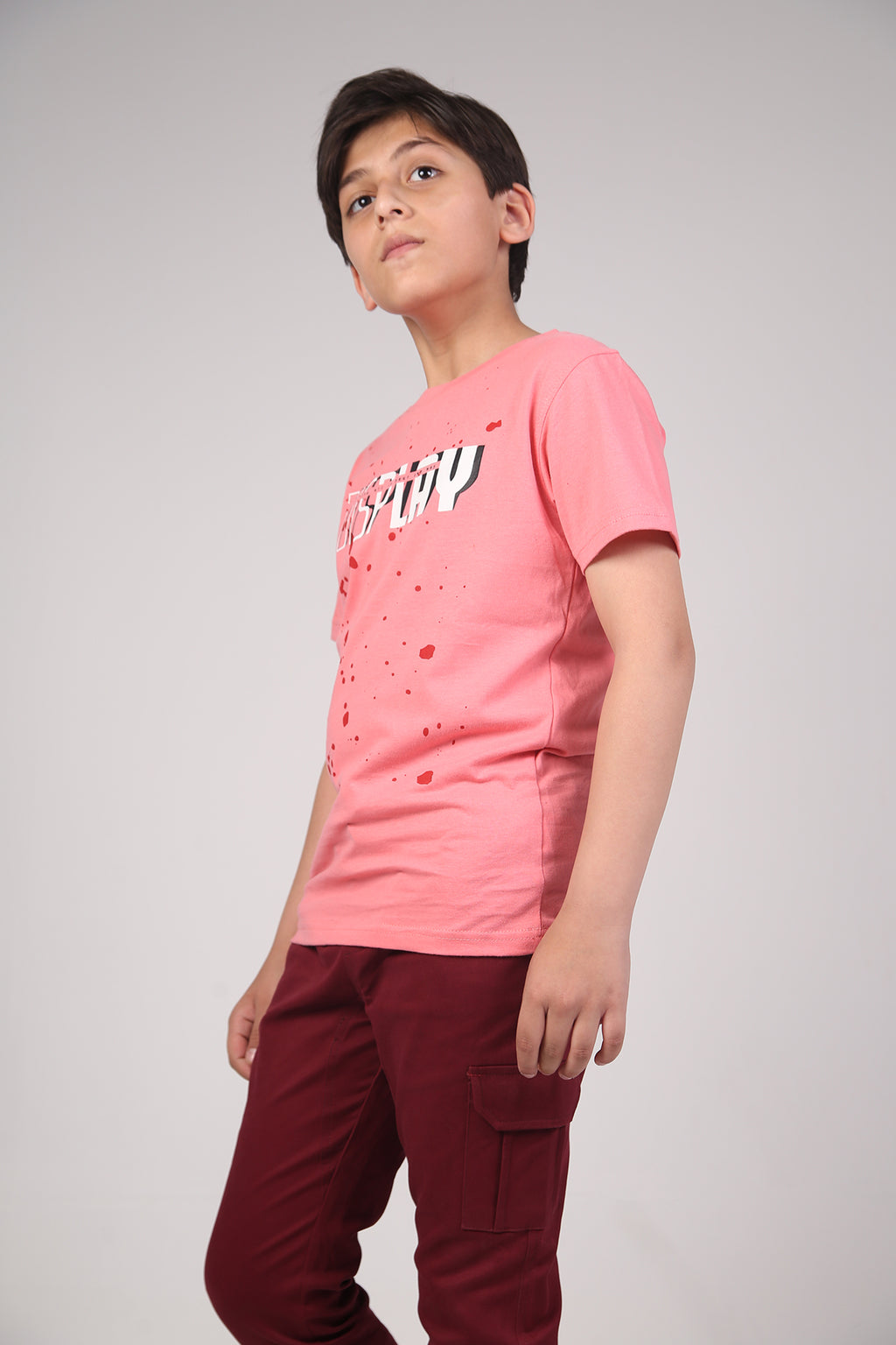 BOY'S T-SHIRT PEACH PEARL WITH SPLASH GRAPHIC PRINTING