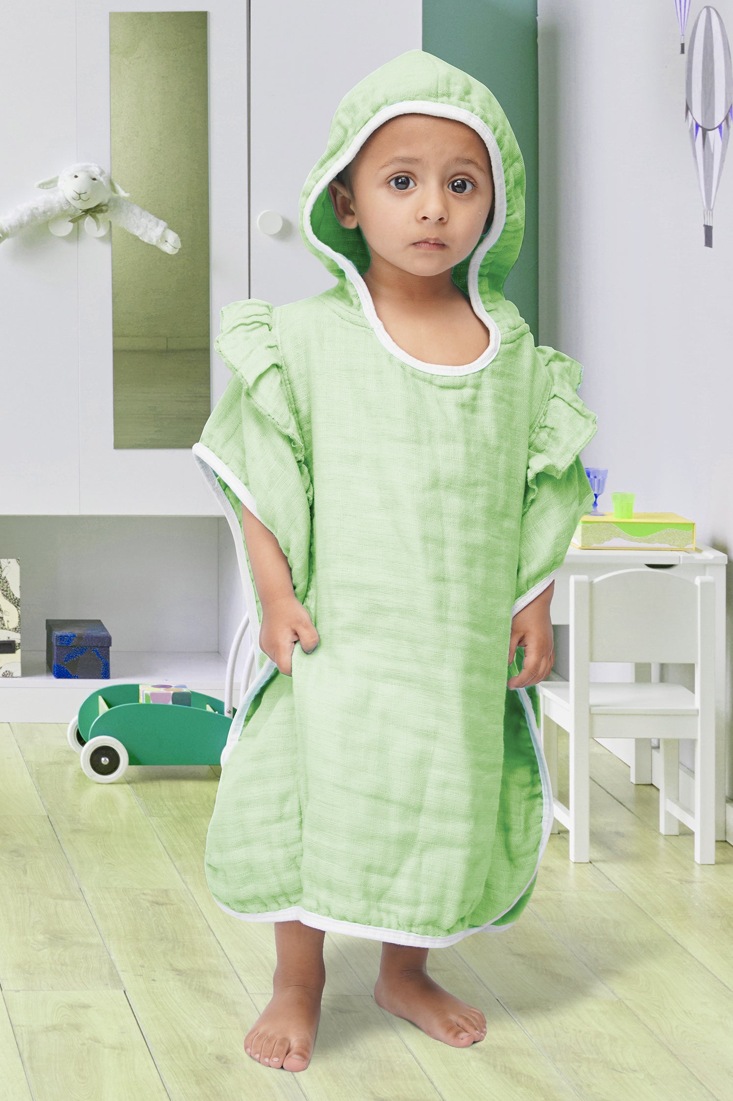 KID'S HOOD TOWEL FRILL STYLE GREEN