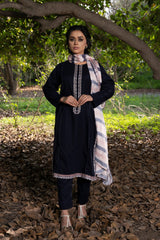 3PC Embroidered Stitched Suit with Shamoz Crinkle Dupatta and Capry