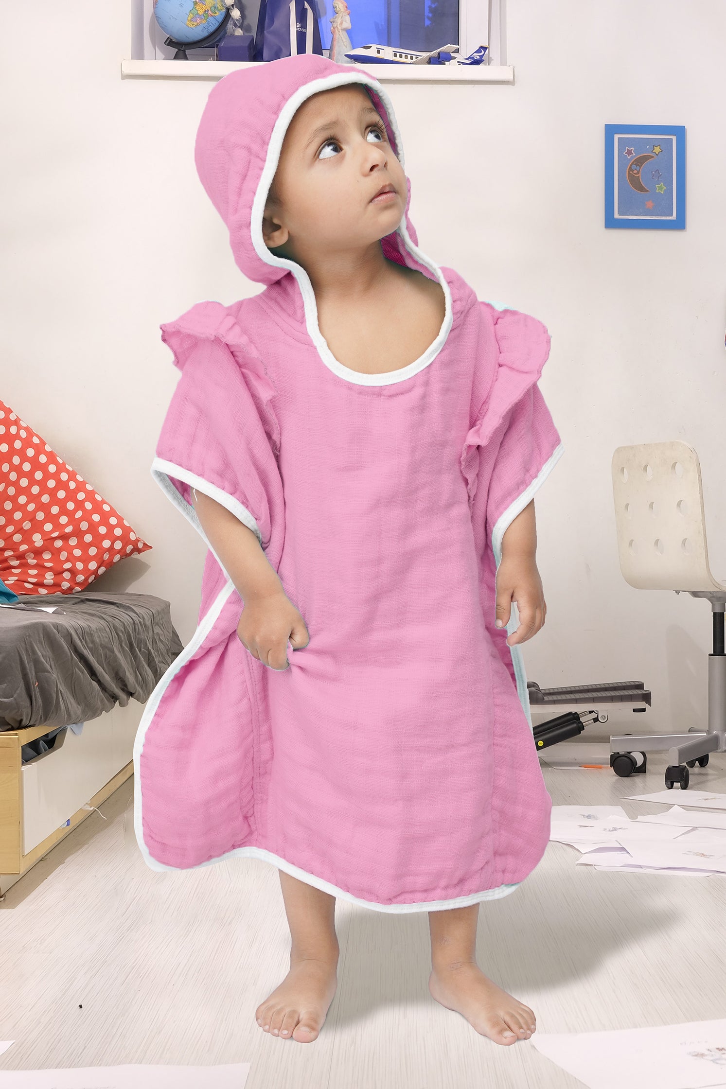 KID'S HOOD TOWEL FRILL STYLE PINK