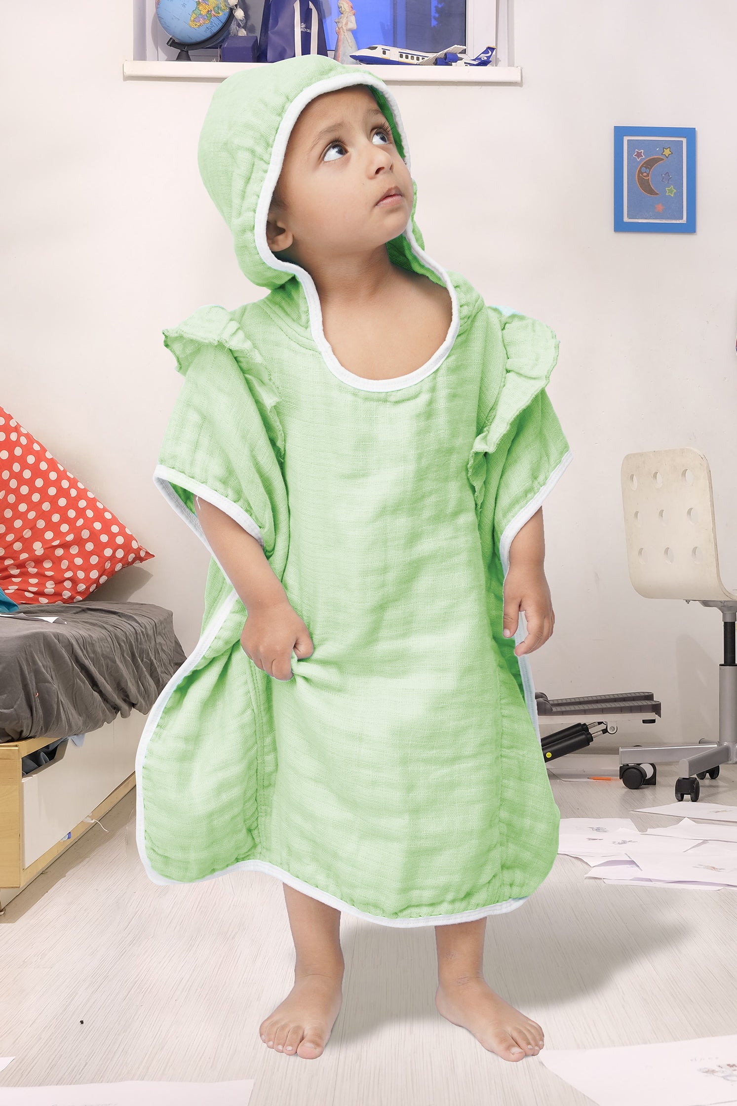 KID'S HOOD TOWEL FRILL STYLE GREEN