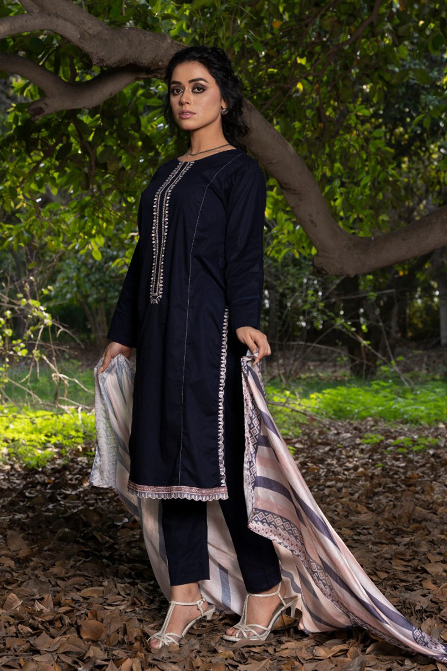 3PC Embroidered Stitched Suit with Shamoz Crinkle Dupatta and Capry
