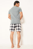 MEN PJ NIGHT SUIT WITH  SHORT GREY WHITE