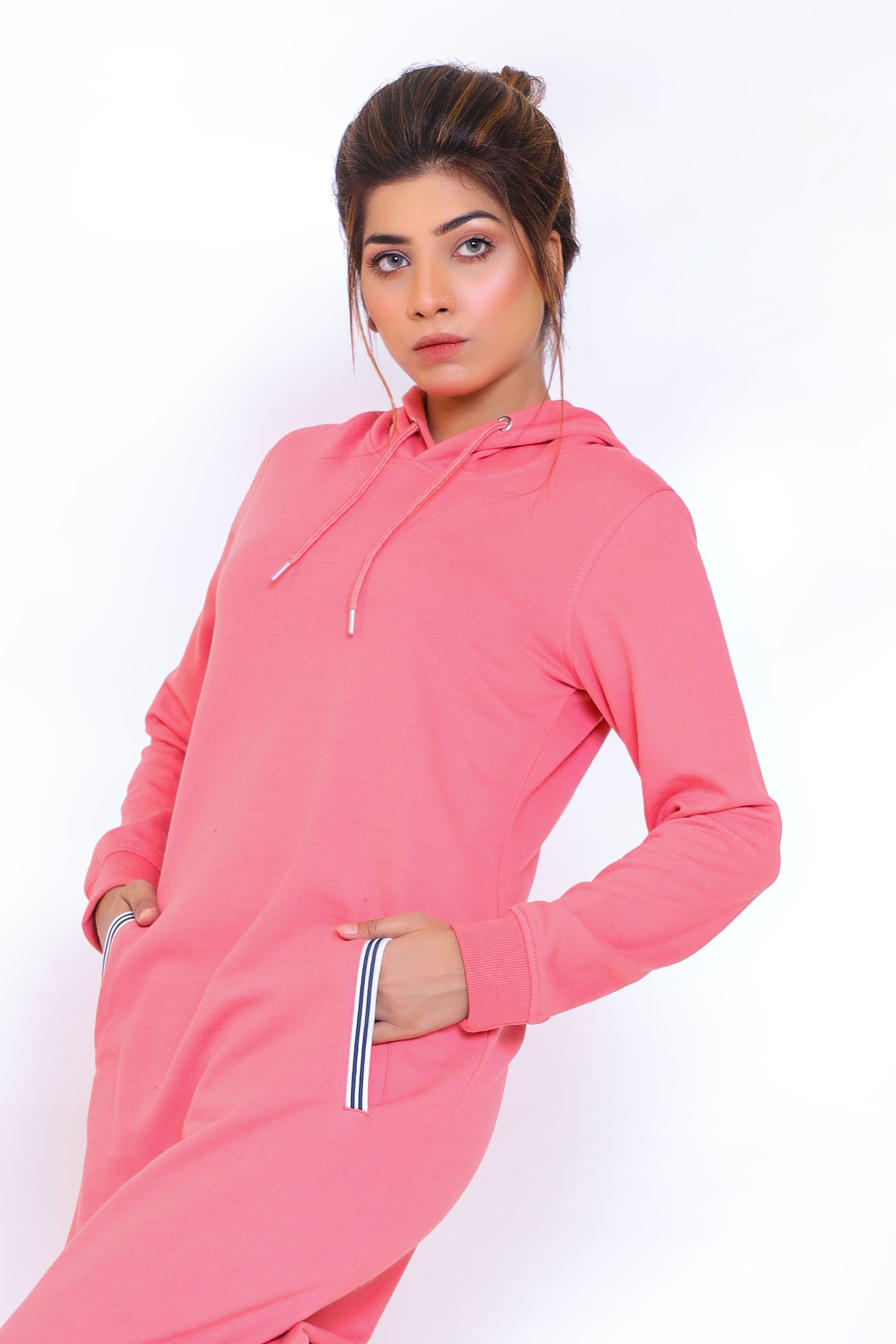 Candy Pink Basic Long Hoodie.