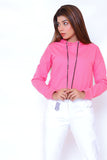 Raw edge Crop Pink Plain Hoodie