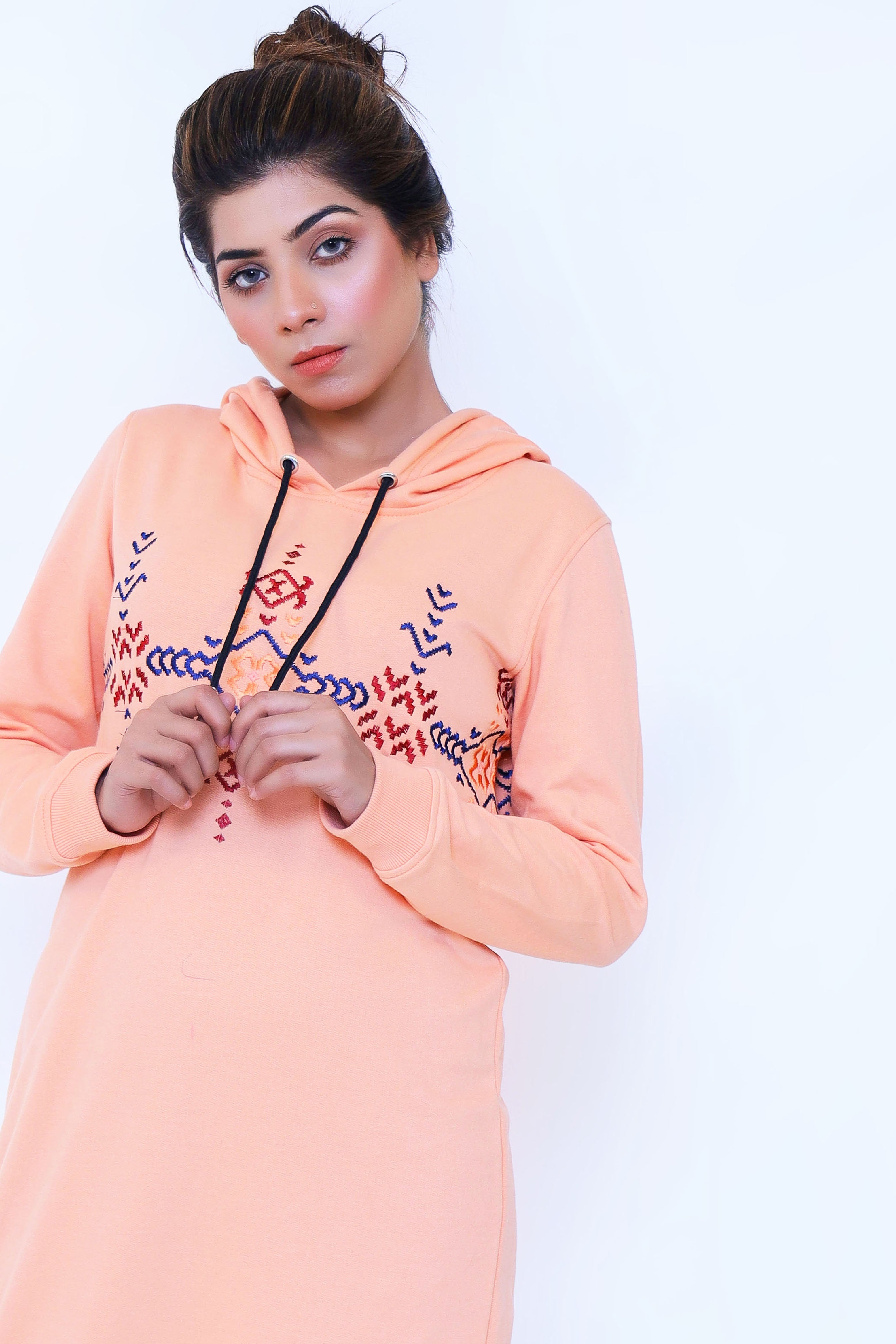PEACH ETHNIC EMB HOODIE