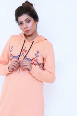 Pale Peach ethnic Embroidery Hoodie