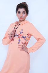 Pale Peach ethnic Embroidery Hoodie