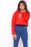 LADIES EMB CROP JACKET RED