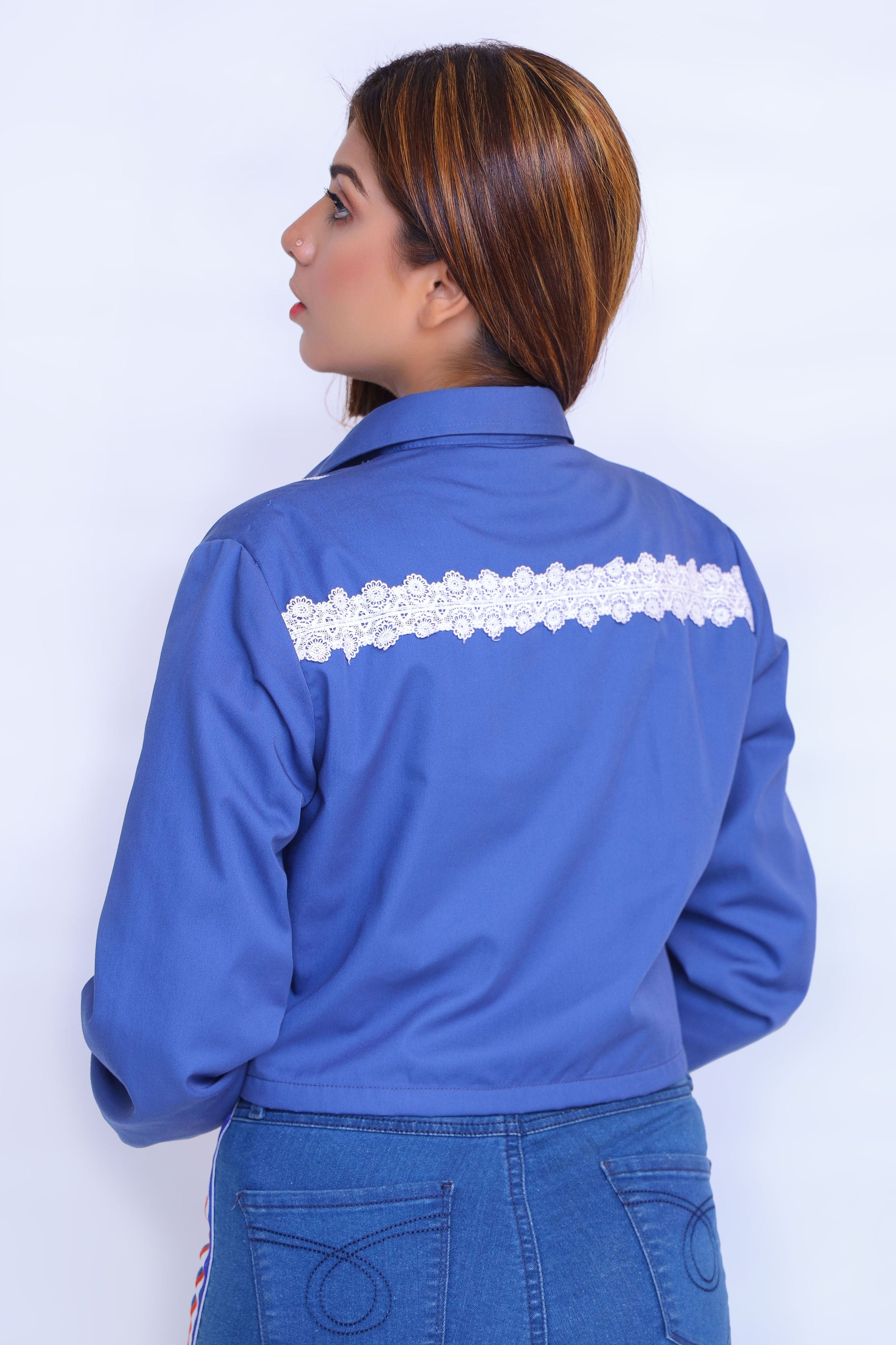 LADIES CROP JACKET BLUE