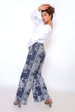 Basic crop top with fusion print wide leg trouser