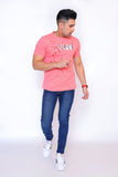 MEN'S T-SHIRT PEACH PEARL SLOGAN SPLASH GRAPHIC PRINT