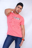 MEN'S T-SHIRT PEACH PEARL SLOGAN SPLASH GRAPHIC PRINT