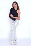 Long sleeve asymmetric off shoulder top with trendy trouser