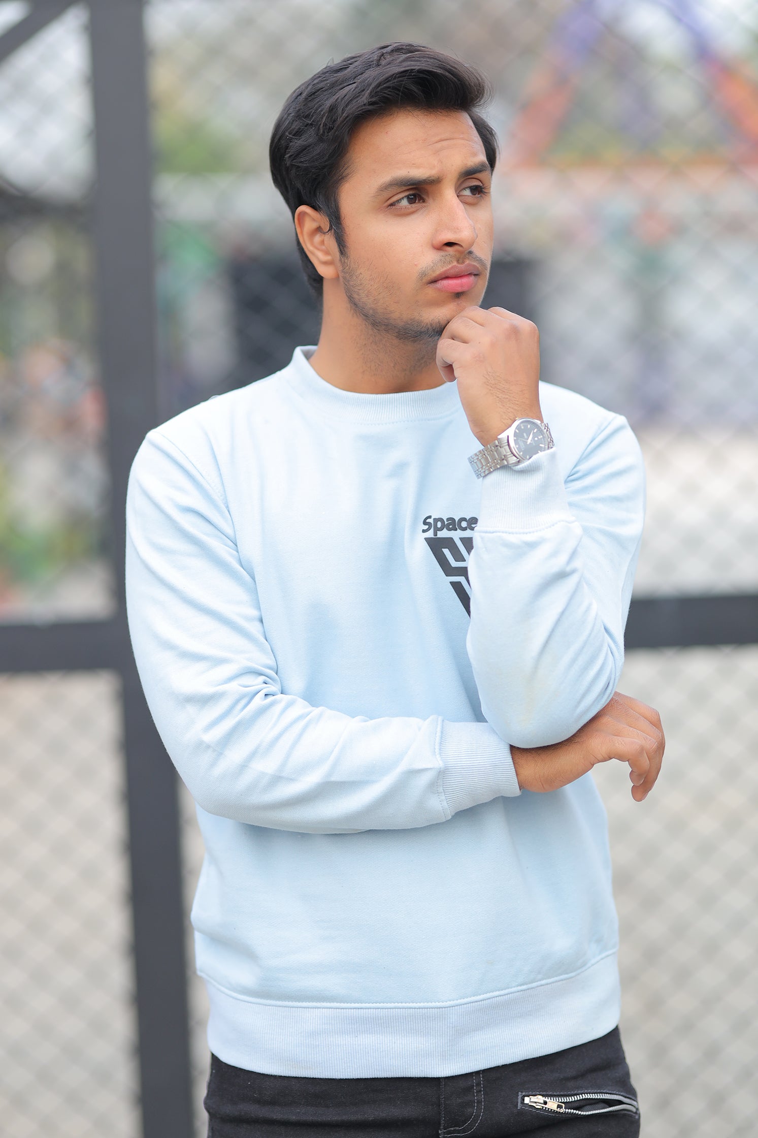 MEN'S SWEATSHIRT BLUE WITH FRONT EMB SPACEDOUT LOGO