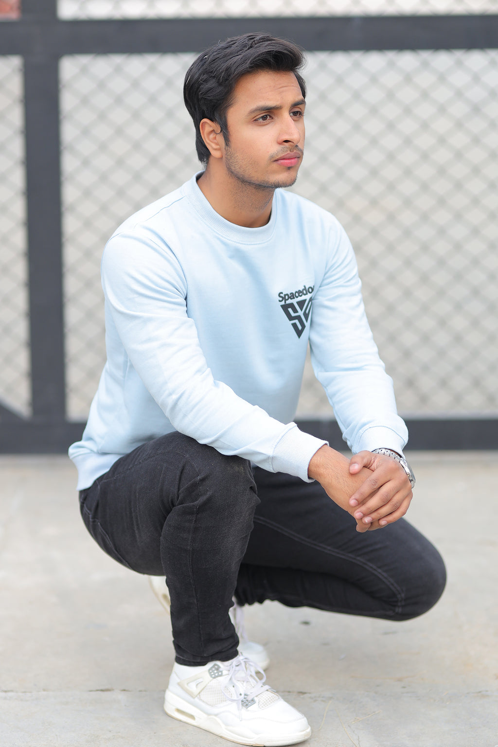 MEN'S SWEATSHIRT BLUE WITH FRONT EMB SPACEDOUT LOGO