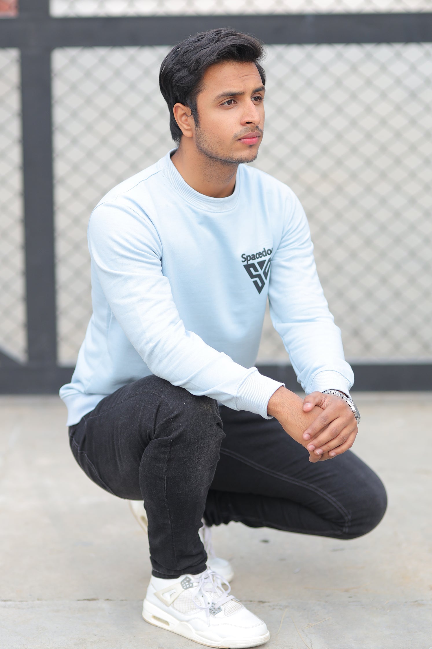 MEN'S SWEATSHIRT BLUE WITH FRONT EMB SPACEDOUT LOGO