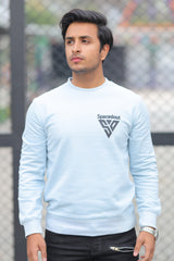 MENS SWEAT BLUE WITH FRONT EMB SPACED OUT