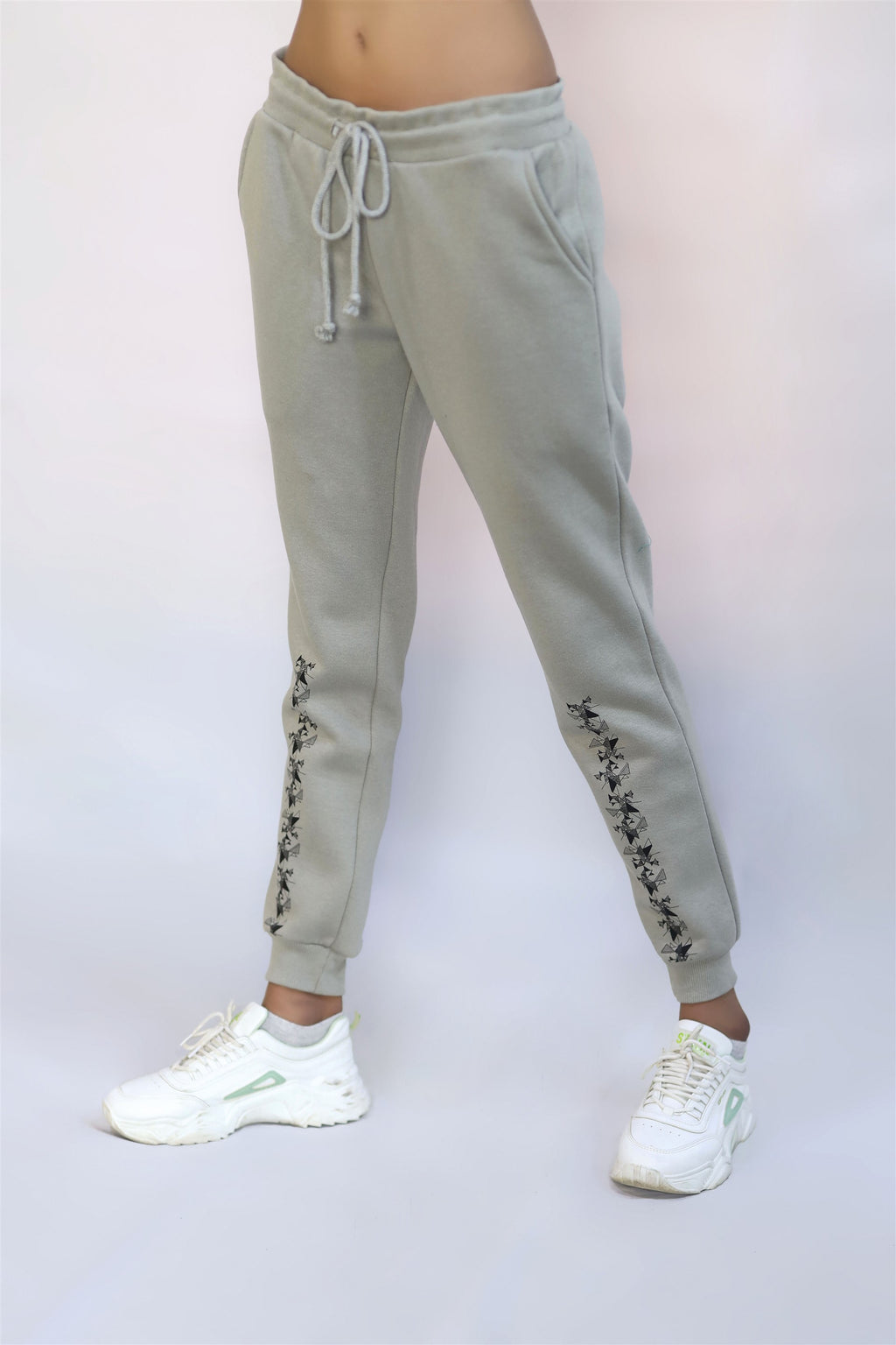 COTTON KNITTED TERRY TROUSER GREY  FLOWER PRINTING