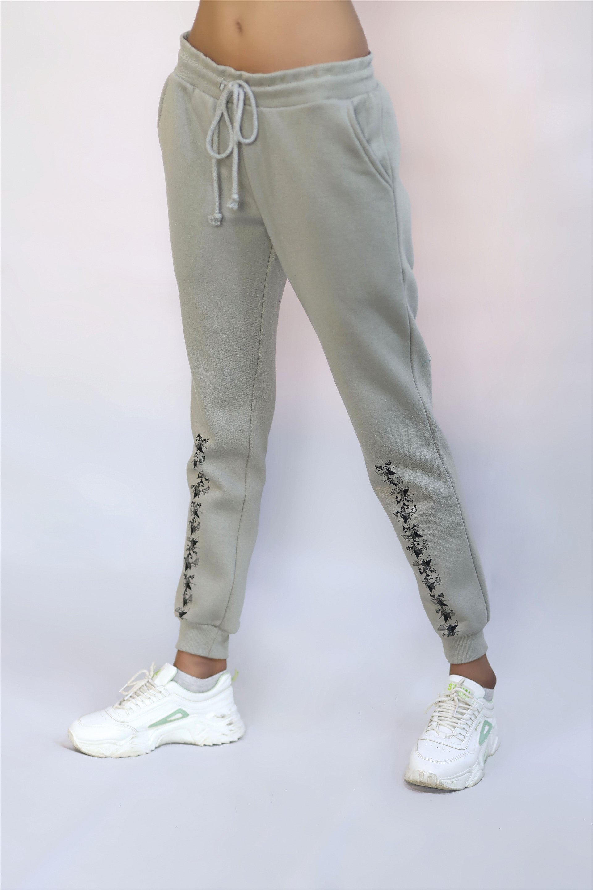 COTTON KNITTED TERRY TROUSER GREY  FLOWER PRINTING