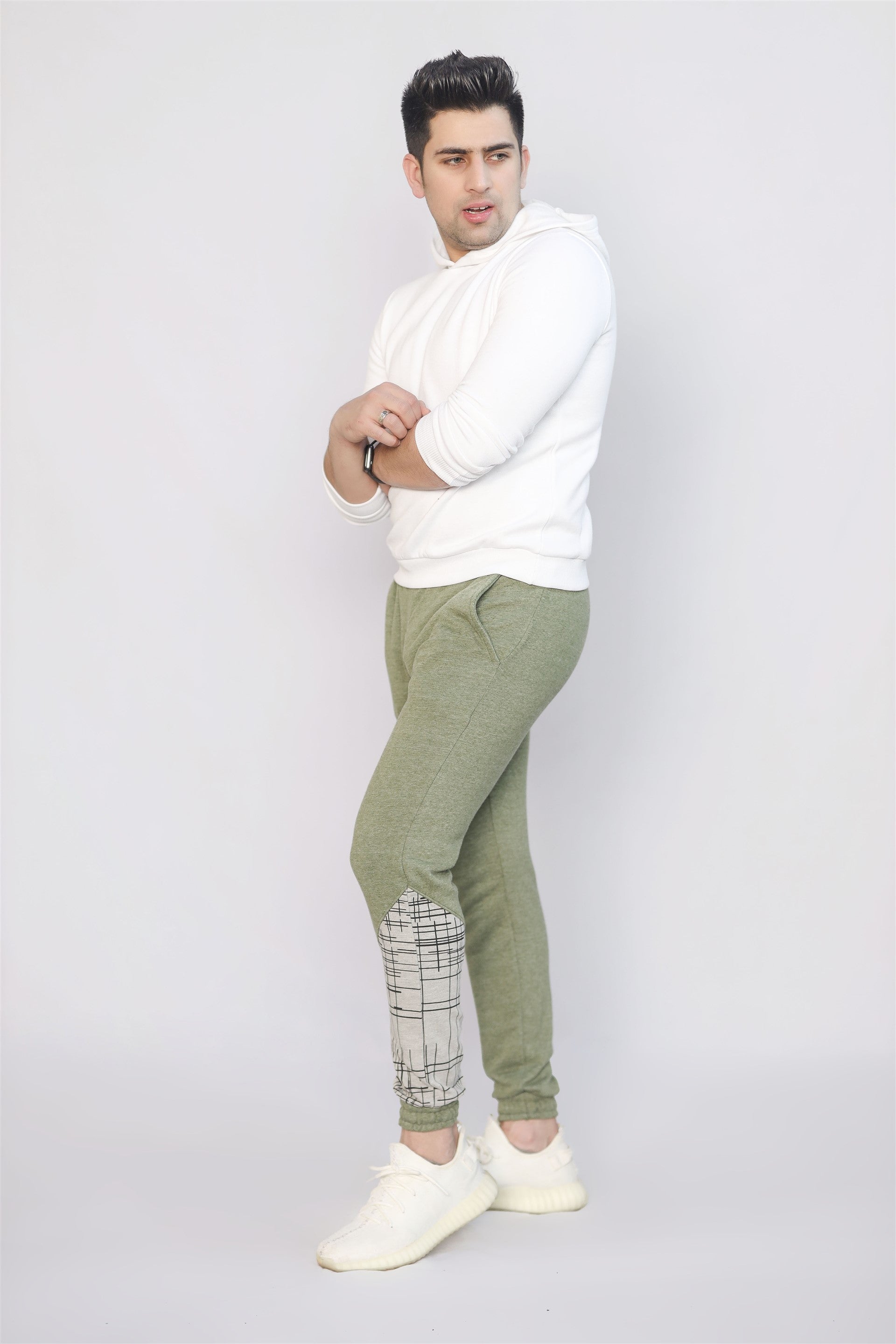 MEN'S COTTON KNITTED TERRY TROUSER GREEN PRINTING