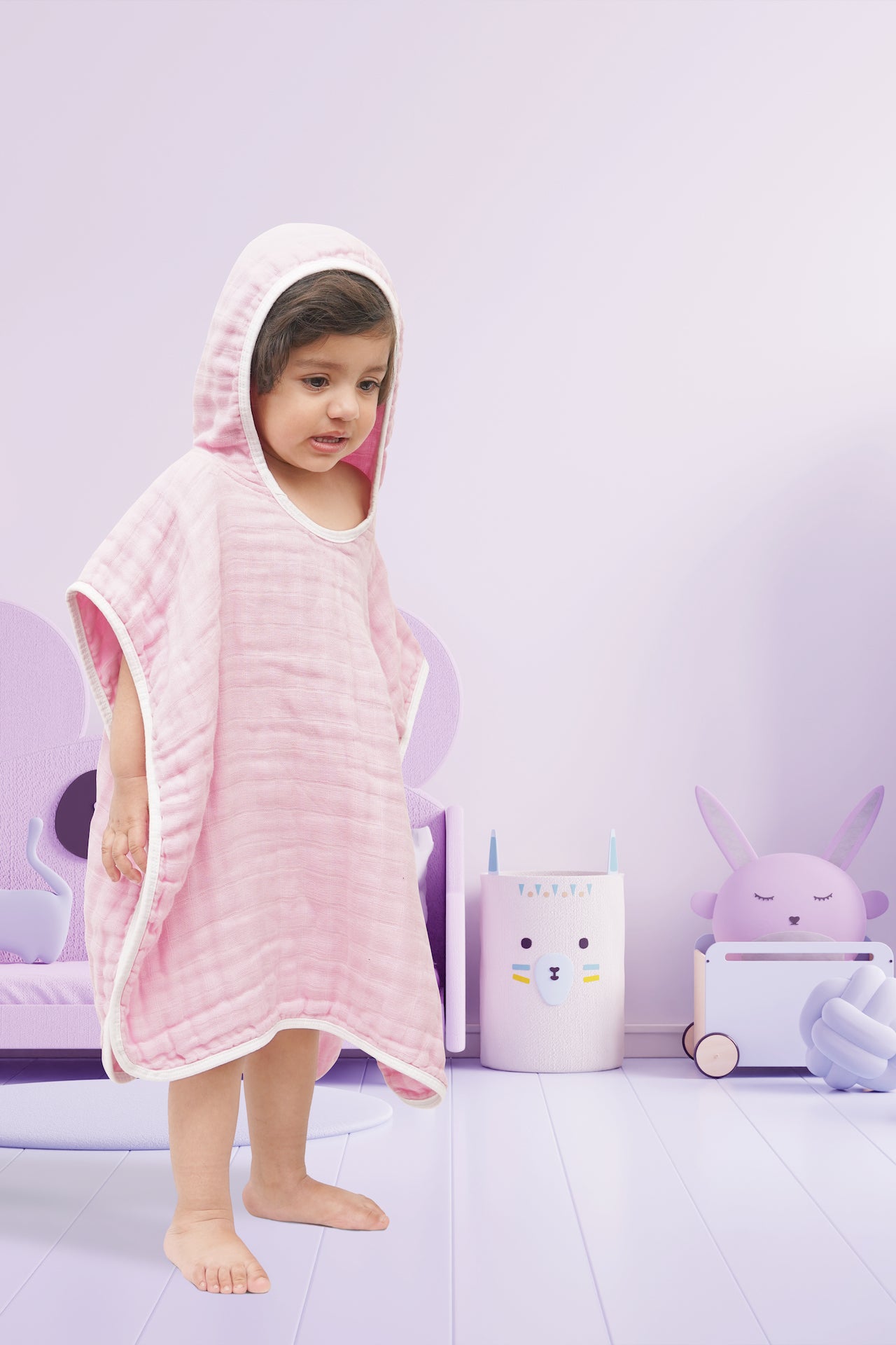 KID'S HOOD TOWEL BABY PINK WITH EMB