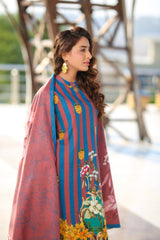 Brown And Navy Bold Lines Design 2 Pc Khaddar Suit
