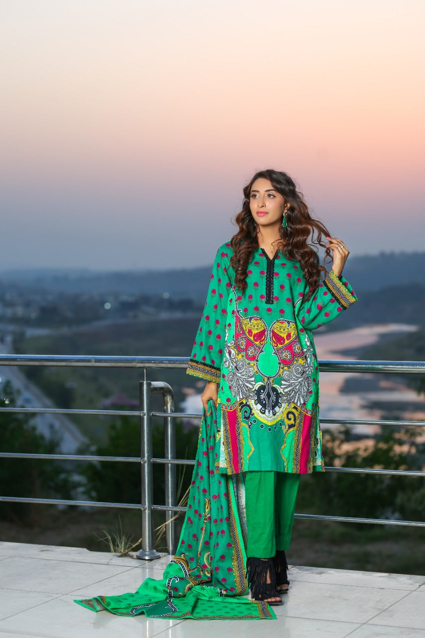 Dark Green 2 Pc Khaddar Suit