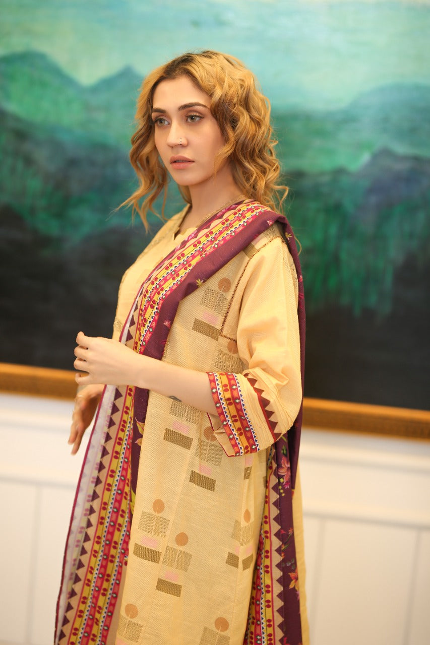 Line Yellow With Purple Colour Contrast Dupatta