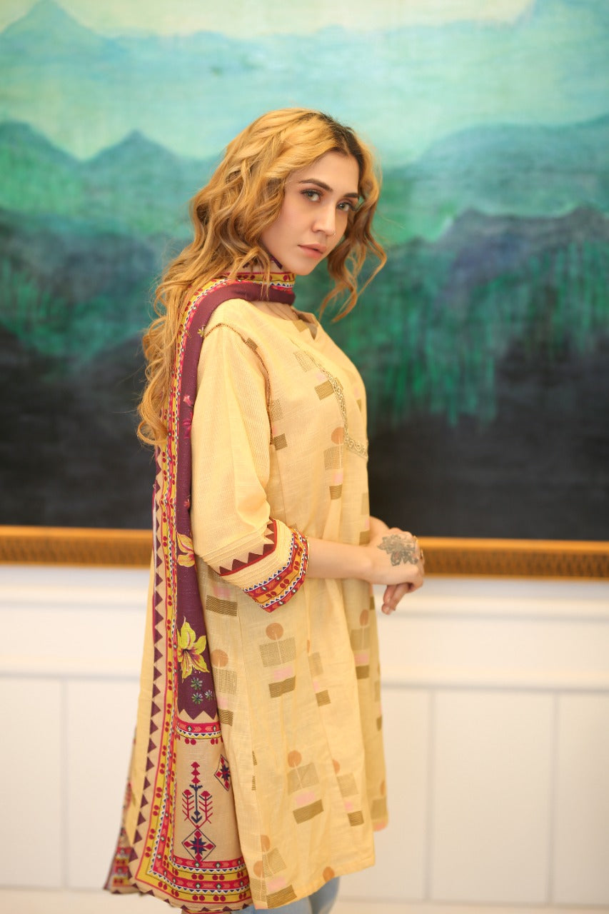 Line Yellow With Purple Colour Contrast Dupatta